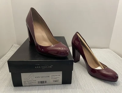 Bomba de tacón grueso Ann Taylor charol granada 7,5 nuevo en caja estilo # 316434 Foto 1 de 4