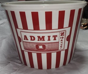 William Sonoma grande secchiello popcorn ceramica righe rosse bianche biglietto film 9X7" - Foto 1 di 8