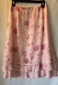 Vtg Christopher Banks Midi Skirt Pink Floral Cotton Modest A-Line Cottagecore - Picture 1 of 10
