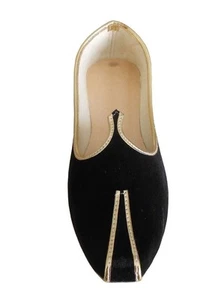 Hombres Zapatos Jutties India Hecho a Mano Sherwani Chanclas Negro Mojaries... - Imagen 1 de 8