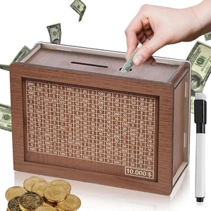 Cash Vault Wooden Savings Box,Wooden Cash Saver Money Box,Wooden Piggy Bank Coin - Picture 1 of 15