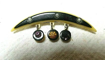PIN CUARTO LUNA CELULOIDE VINTAGE CON PERLAS PEQUEÑAS Y PIEDRAS COLGANTES EN MUY BUEN ESTADO CD Foto 1 de 2