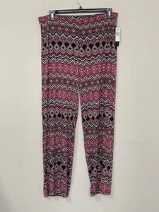 AB Studio Women’s Black/Pink Geometric Print High Rise Stretch Comfort Pants XL - Picture 1 of 11