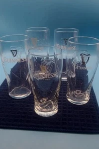 Set Of 5. Guinness Pint Beer Glasses Gold Harp Embossed Gravity Style - Picture 1 of 13