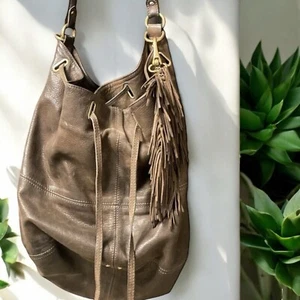 JEROME DREYFUSS ALAIN Slouchy, Fringe Tassel, Bucket Brown BOHO Leather Tote Bag - Picture 1 of 12