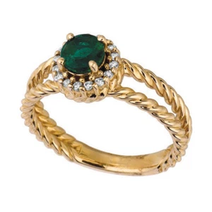 0.65 Carat Natural Emerald & Diamond Ring 14K Yellow Gold  - Picture 1 of 1