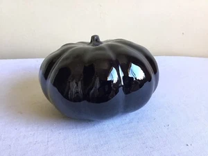 Anthropologie Portugal Shiny Glossy Black Pottery Pumpkin Tabletop Autumn Decor - Picture 1 of 6