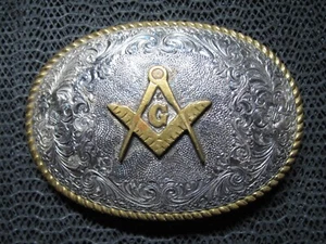 WESTERN FREEMASON MASONIC COMPASS BELT BUCKLE! VINTAGE! RARE! CRUMRINE! 1980s! - Picture 1 of 11