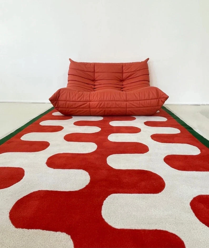 Hand Tufted Red Rug Bright Abstract 100% Wool Designer Rugs for Living Room 9x12 - Image 1 of 4