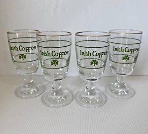 Irish Coffee Glasses Shamrock Gold Trim Hotel Quality Set of 4 Liqueur Bar Glass - Picture 1 of 12