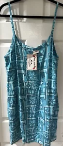 New Vtg Far Away Blue Tiki Dress Womens L Sundress Tiki Beach Cover Up Rayon - Picture 1 of 9