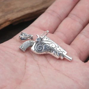 S925 Sterling Silver REVOLVER & HOLSTER Pendant 2-Part GUN Western Biker Style - Picture 1 of 10