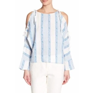 Line + Dot Blue & White Tie Sleeve Cotton Blouse New With Tags, Women' Large - Bild 1 von 2