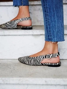 Free People flache Damenschuhe Ponyhaar Monte Rosa Zebra Slingback US 10 ER 41 - Bild 1 von 10