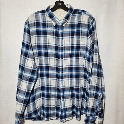 Adriano Goldschmied Shirt Button Up Men's Large Blue Plaid Long Sleeve Cotton - Imagem 1 de 4