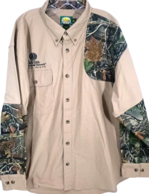 Cabelas-Mens Long Sleeve Button-Down Hunting Shirt-2XL XXL-Khaki-Heavyweight - Image 1 of 4