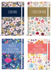 A6 Puzzle Book Crossword Sudoku Travel Brain Train Activity Puzzles Floral Cover - Picture 1 of 16