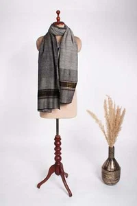 Next Gen Scarves, Exclusive Pashmina, Handwoven Black White Shawl, Pashmina Zari - Picture 1 of 5