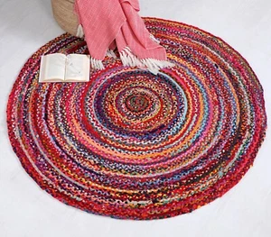 Round Rug Rainbow Rugs Multi Colour Braided Mat Recycled Carpet Small Large Mats - Picture 1 of 43