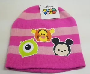 Gorra de punto Tsum Tsum a rayas rosadas gorro sombrero Mickey Mouse/Tigger/Mike - Imagen 1 de 3