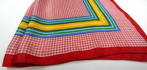 Glentex Scarf Red Striped Yellow Tiny Squares VINTAGE 70s ACETATE Large 27" - Picture 1 of 22