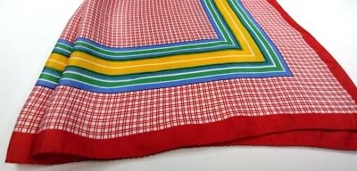 Bufanda Glentex Rojo Rayas Amarillo Pequeños Cuadrados DE COLECCIÓN AÑOS 70 ACETATO Grande 27" Foto 1 de 4