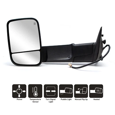 Tow Mirror For 09-18 Dodge Ram 1500 2500 3500 Power Heated Signal Left Side LH - Image 1 of 4