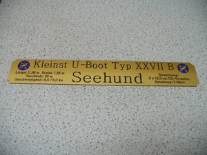 Namensschild für Modellständer mit Daten  -  Kleinst-U-Boot Seehund (oder Biber) - Bild 1 von 6