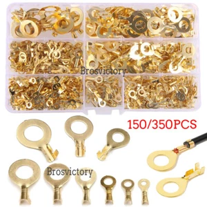 Cable Wire Ring Crimp Connector Golden Non-insulated Crimp Brass Terminal Kit - Picture 1 of 17