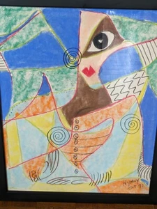 Hugeaux, (20. Jahrhundert), abstraktes kubistisches Portrait, 1992, pastell, gerahmt modern  - Bild 1 von 4