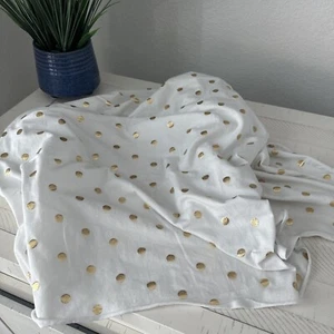 1.5 Yards 29" Wide W/ CUT OUT Fabric Stretch Lightweight White Gold Polka Dots - Picture 1 of 8
