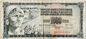 Banknote Jugoslawien 1000 Dinar 1981 aus Umlauf, siehe Fotos! - Bild 1 von 2