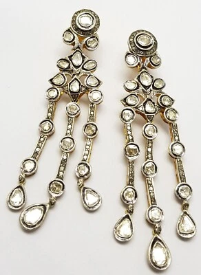 Elegant Polki Pflastern Diamant 925 Sterlingsilber Lang Ohrring Traditionell - Bild 1 von 4