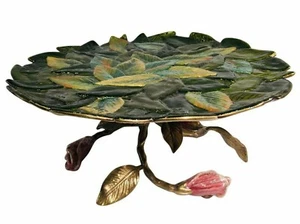 Jay Strongwater Roses Hojas Esmaltadas Gran Compote Pastel Soporte Postre Meseta - Imagen 1 de 4