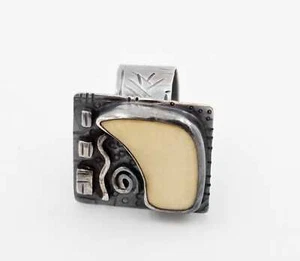 Designer Elaine Rader Abstract Modernist Sterling & Jasper Square Faced Ring - Picture 1 of 8