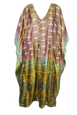 Purple Green Floral Boho Holiday gift Loose Maxi Dress Beach Kaftan 2XL One size