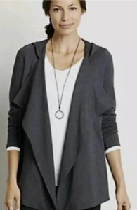 Pure J Jill Open Front Knit Cardigan Draped Gray Cotton Hooded Minimalist Size L - Picture 1 of 11