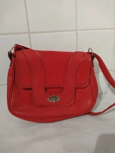 Vintage Vinyl Satchel Handbag Red 70s 26cm x 21cm - Picture 1 of 9