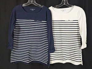 Camisas para mujer Croft & Barrow manga 3/4 azul marino y blanco con rayas medianas - Imagen 1 de 14