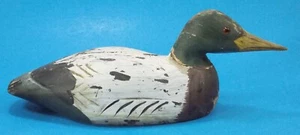 Primitive Old Solid Wood Hand Carved Folk Art Duck W/ Glass Eyes 11" - Picture 1 of 12