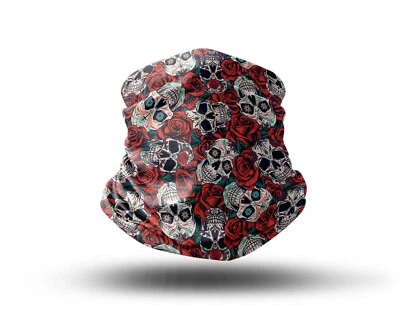 Washable Fabric Face Cover Neck Gaiter Unique Skull and Roses Design EU Made - Image 1 of 4