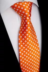Hecho a Mano Lujo Hombre Corbata de Seda, Cuadros, Naranja, Blanco Crema, k 96.7 - Imagen 1 de 3