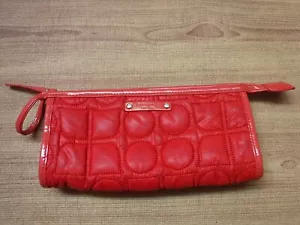 Kate Spade Red Quilted Zip Closure Gold Polka Dot on Purple Lined ~Makeup Bag~ - Picture 1 of 12