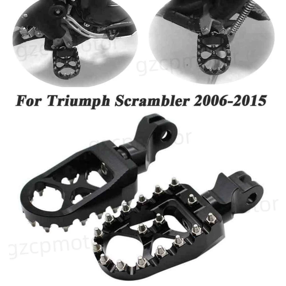 2X Reposapiés delanteros anchos estilo MX negros para Triumph Scrambler 2006-2015 Foto 1 de 4