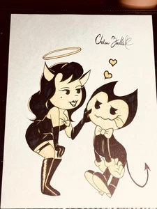 bendy and the ink machine game drawing Alice and Bendy 9x11” artwork - Bild 1 von 1