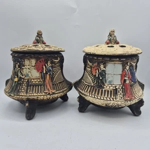 PAR de jarrones pomander popurrí vintage estilo oriental de cerámica - Imagen 1 de 21