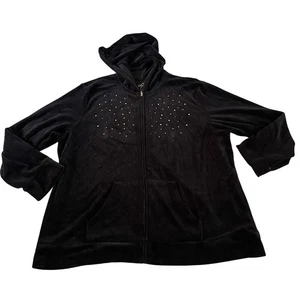 Black Velvet Rhinestone Zip Up Hoodie Jacket Plus Size 3X Y2K 2000s Punk Skater - Picture 1 of 6