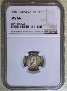 Australien 1963 3 Pence Silber ChBU Münze ausgefallen farbgetönt 2. NGC MS66 16/7 - Bild 1 von 2