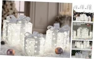 Christmas Lighted Gift Boxes, 140 LEDs Light Up Presents Christmas Sliver - Picture 1 of 8