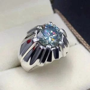 2,44 kt runder Diamant Lab Created 14 K Weißgold plattiert Herren Vorschlag Bandring - Bild 1 von 5